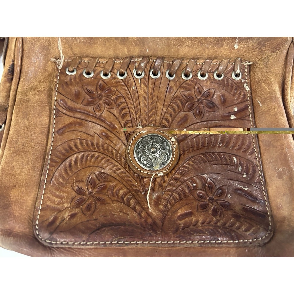 Vintage American‎ West genuine leather shoulder purse bag Hand Tooled - Flaws - Picture 3 of 9